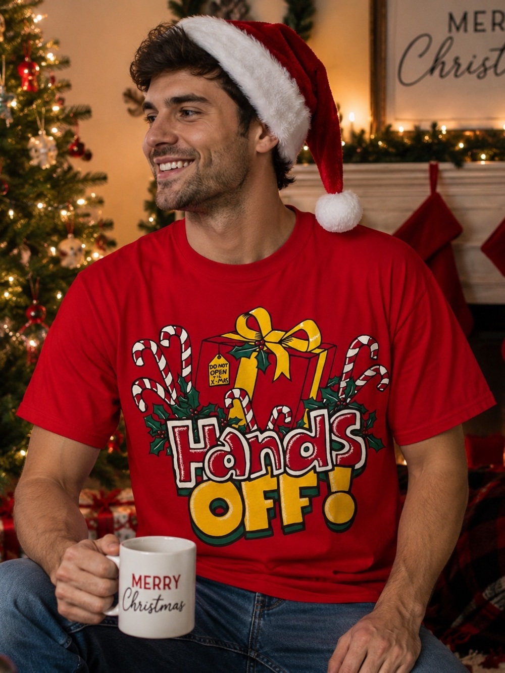 Vintage Fun Tees "Hands OFF!" Christmas Graphic T-Shirt | 100% Cotton | 90’s